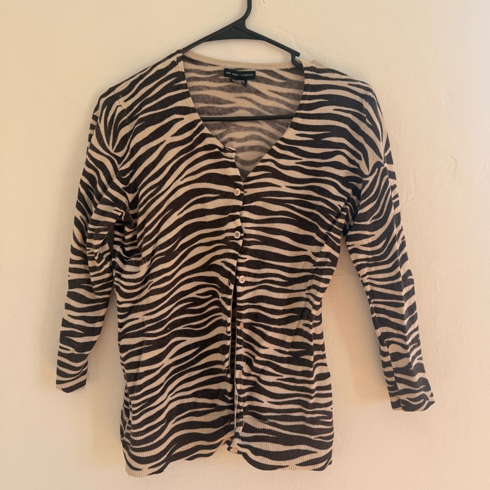New York & Company Zebra Print Cardigan